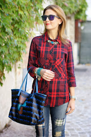 red plaid shirt, marc by marc jacobs tote bag, Fashion and Cookies, fashion blogger