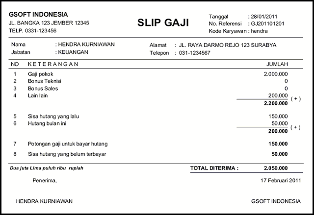 Contoh Slip Gaji Karyawan Yang Baik Dan Benar Terbaru - Contoh Surat