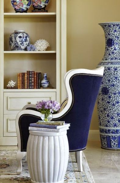 blue and white living room