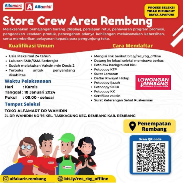Sering Lowongan Kerja Pegawai Store Crew PT Sumber Alfaria Trijaya Tbk Alfamart Rembang