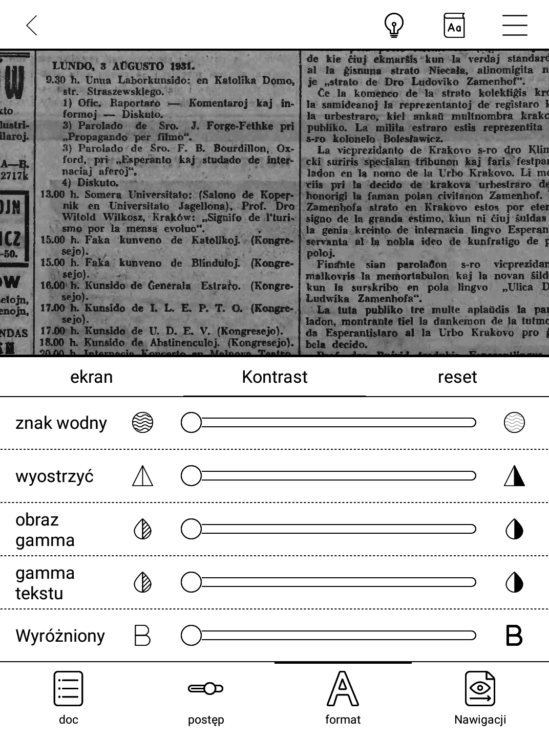 Czytnik e-book Onyx Boox Poke 3 – ustawienia kontrastu i korekcji gamma w plikach PDF i DJVU