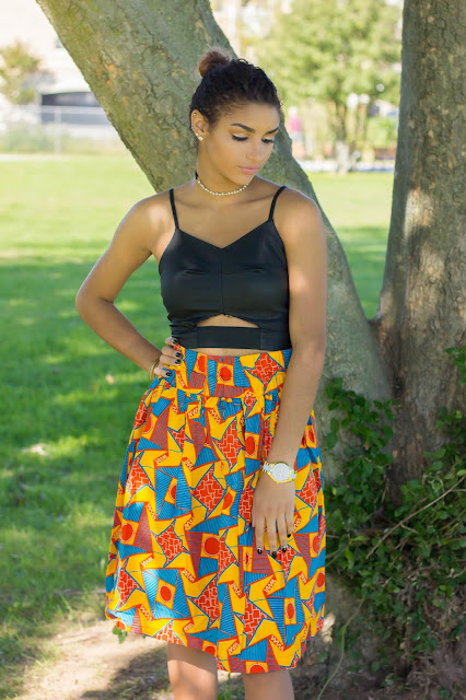  Nsempa Ankara Print Coral Skirt