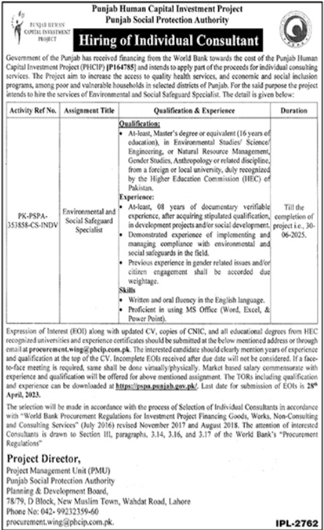 Jobs in Punjab Social Protection Authority PSPA