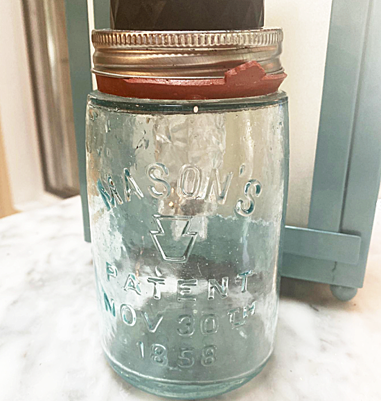 blue mason jar with light