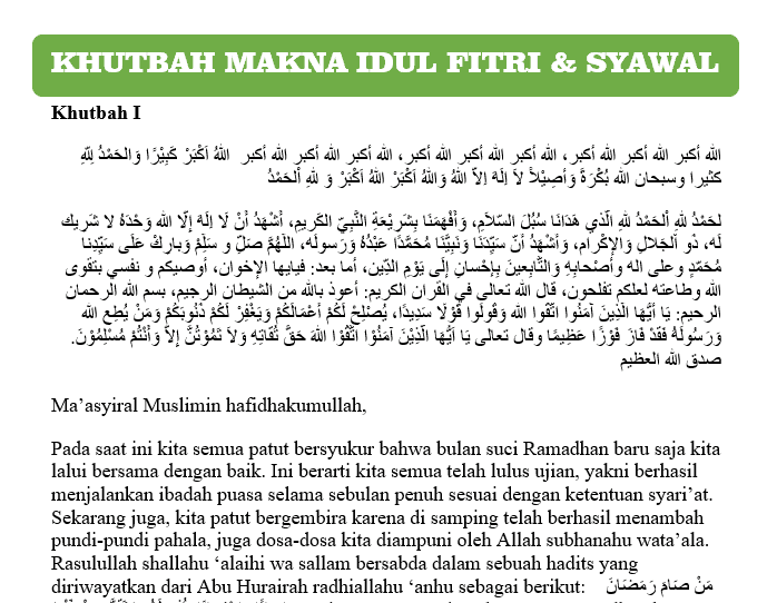 Contoh Khutbah Idul Fitri 2022 Tema Makna Idul Fitri dan Syawal