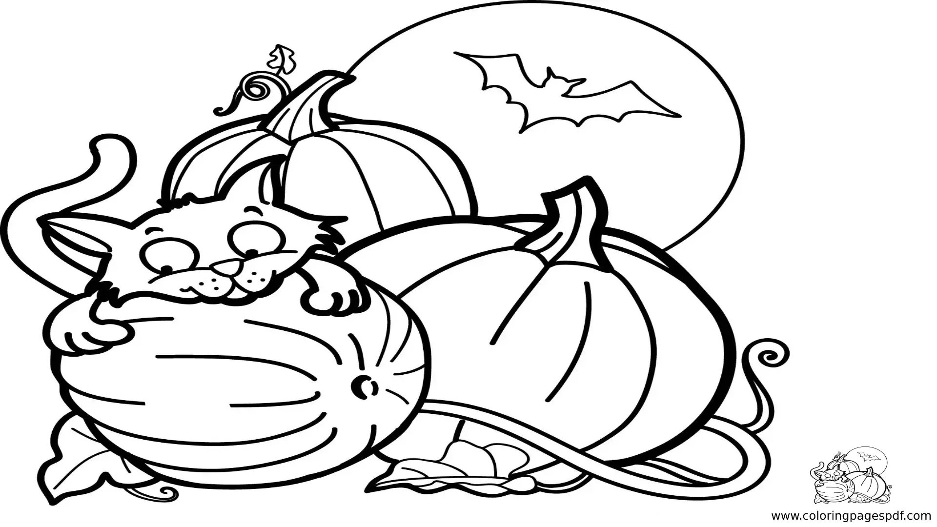 Coloring Page Of A Cat Holding Onto A Pumpkin