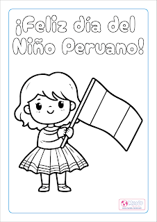 Día del Niño Peruano niña con bandera peruana