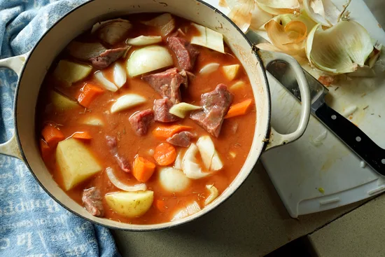 Beef stew ready for the oven