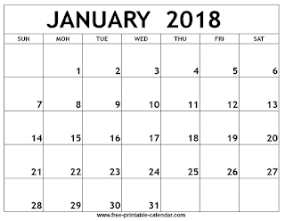 Free Printable Calendar January 2018