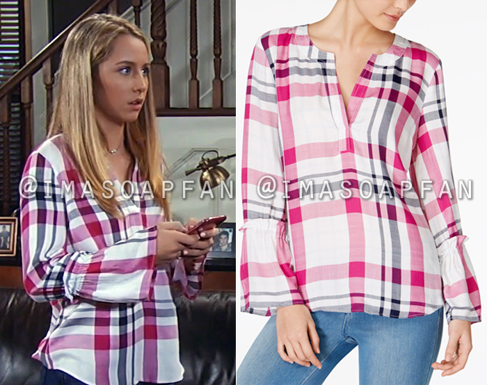 Josslyn Jacks, Eden McCoy, White Pink and Black Plaid Shirt, Maison Jules, General Hospital, GH