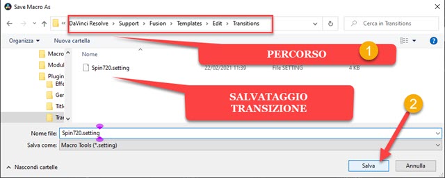 salvataggio della transizione personalizzata