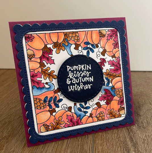 Pumpkin kisses & autumn wishes by Avra features Fall Fringe and Frames Squared by Newton's Nook Designs; #inkypaws, #newtonsnook, #fallcards, #autumncards, #cardmaking