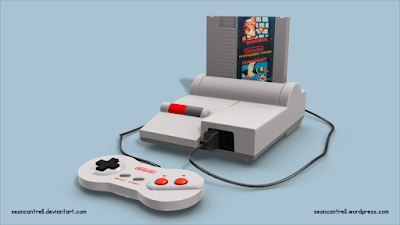 Nintendo Entertainment System (NES) top-loader, with game controller and Mario Bros/Duck Hunt cartridge