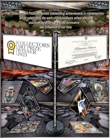 Insignia y Certificado otorgado a Ramón Rivas, por haber ganado el  Premio de Arte de los Coleccionistas, junto a las obras presentadas