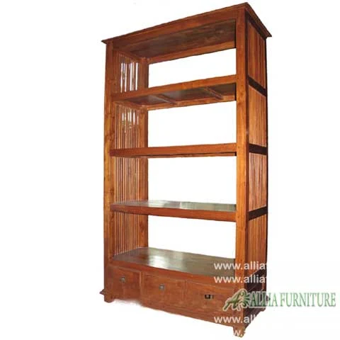 rak pajangan kayu jati model bambu