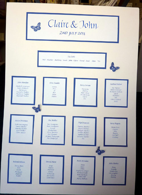 Wedding Seating Plan For Claire and John