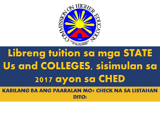 Good news for all students who wants to pursue their studies in college in spite of lacking in resources.  There is P8.3 billion fund granted to the Commission on Higher Education (CHED) so that tuition in undergraduate programs of all state universities and colleges in the Philippines will soon be free.  This will start next year.