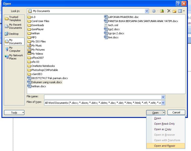 Cara Memperbaiki Dokumen MS Word yang Rusak / Corrupt 