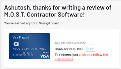 visa reward card received for software review