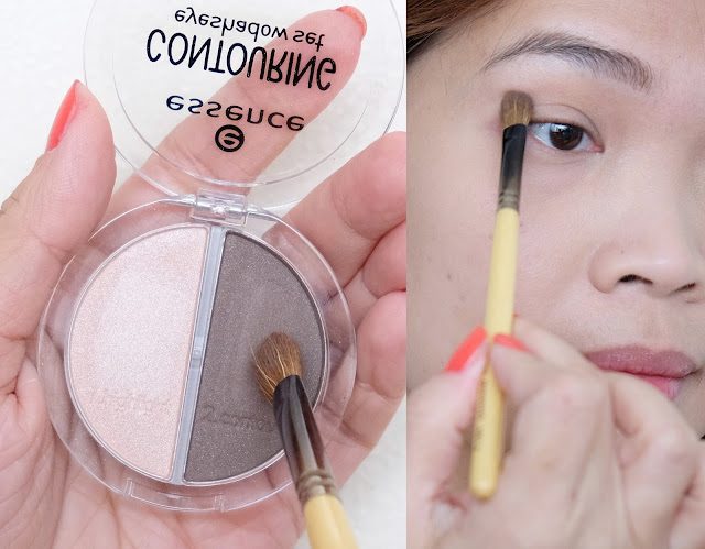 a photo of How to contour the eye area using Essence Contouring Eyeshadow Set.