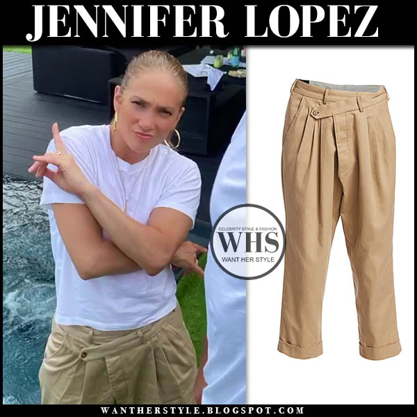 Jennifer Lopez in white t-shirt and khaki pants