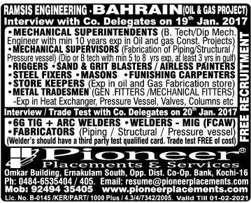 Oil & Gas Project Bahrain large Job Vacancies - Free Recruitment