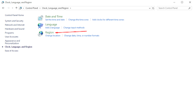 Control Panel > Clock, Language, and Region > Open Region