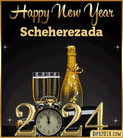 Champagne Bottles Glasses New Year 2024 gif for Scheherezada