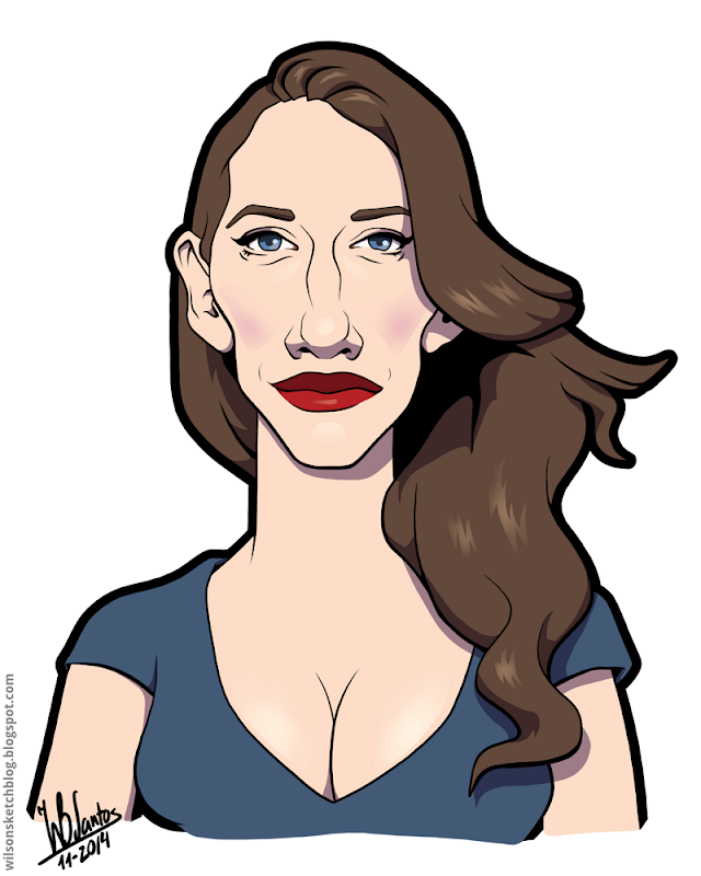 Cartoon caricature of Kat Dennings.