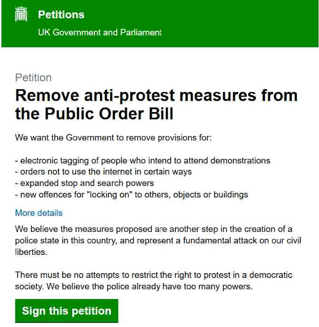 Petition to Remove anti-Protest Police State Measures from the Public Order Bill