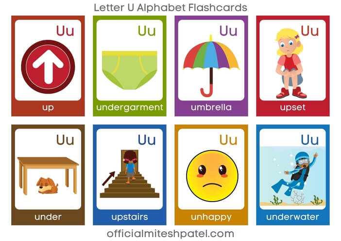 Free Printable Letter U Alphabet Flash Cards with words