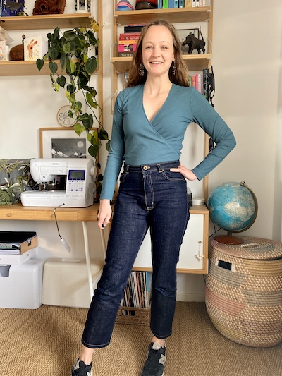 Diary of a Chain Stitcher: Allie Olson Elio Top in Ocean Teal Bamboo Rib Knit from Patterns & Plains