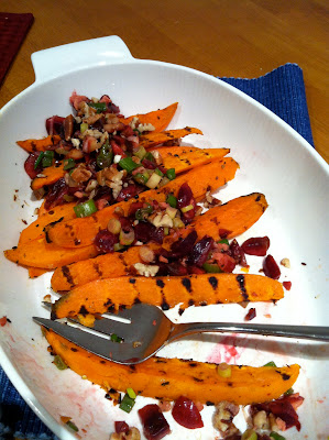 Southern Spoon Blog: grilled sweet potato wedges with cherry pecan salsa, from The First Mess