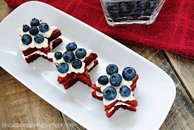 Easy Red Velvet Brownies that start from a cake mix. Star shaped cookie cutters help make a cute patriotic dessert.