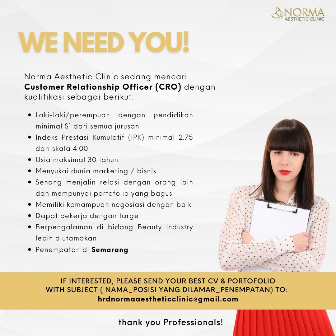 Loker Bulan Mei 2024 di Norma Aesthetic Clinic Semarang