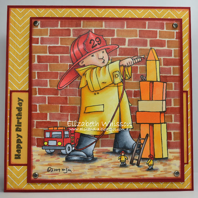 Mo Manning, firefighter, happy birthday, Elizabeth Whisson, Alshandra, fireman, copic, copic chisel, chisel nib, bricks