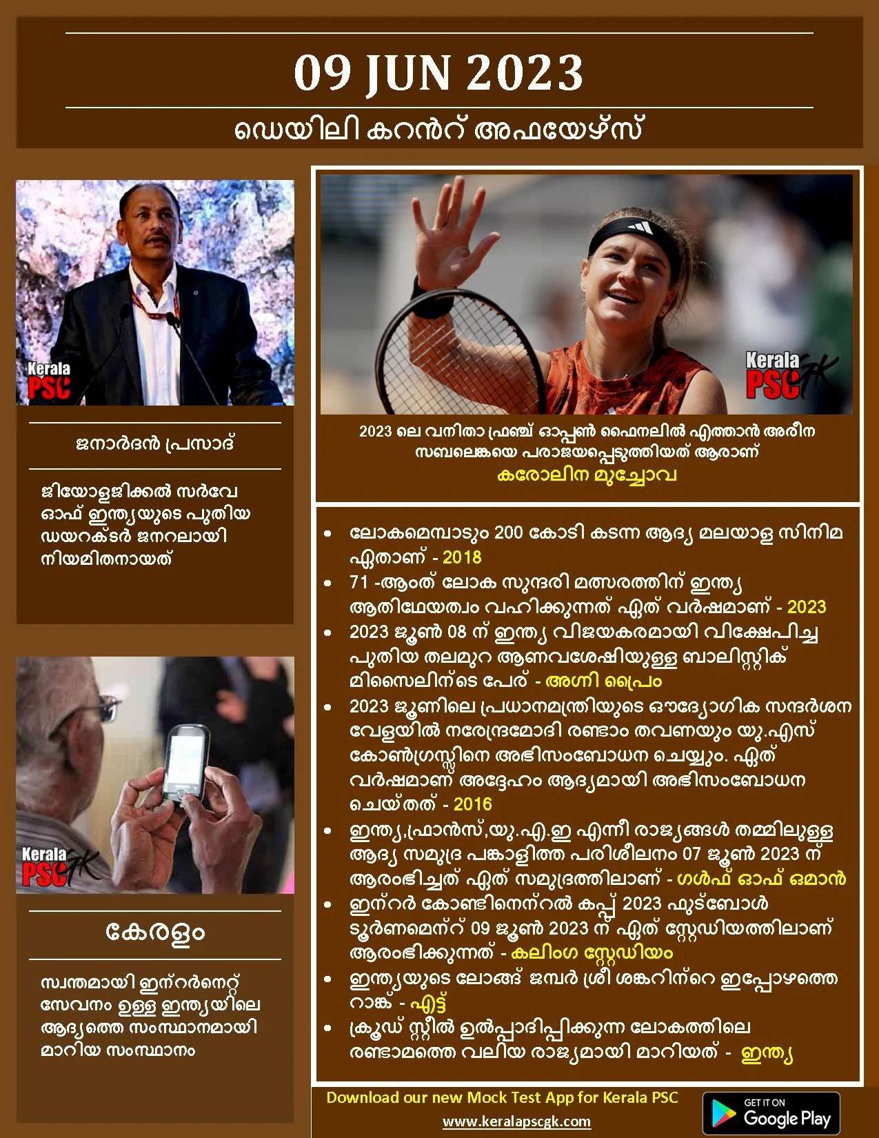 Daily Current Affairs in Malayalam 09 Jun 2023