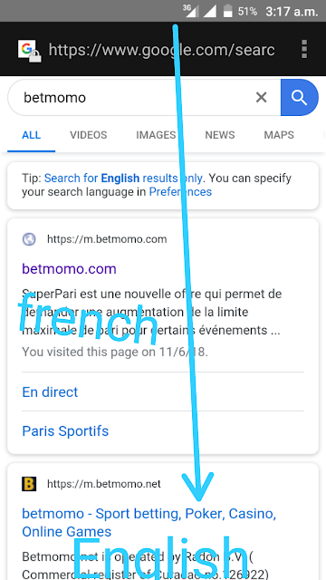 Screenshot of search results for Betmomo on Google Search