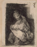 Woman with a Child on Her Lap by Francisco Goya - Genre Drawings from Hermitage Museum