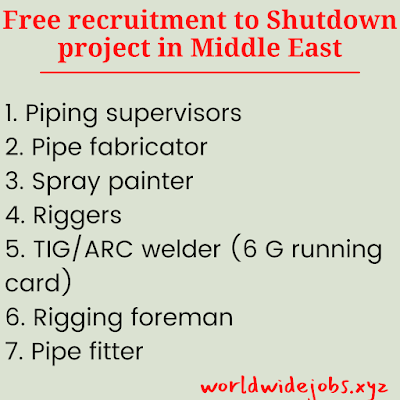 Free recruitment to Shutdown project in Middle East