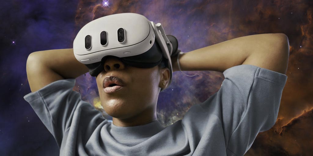 Person wearing a virtual reality headset