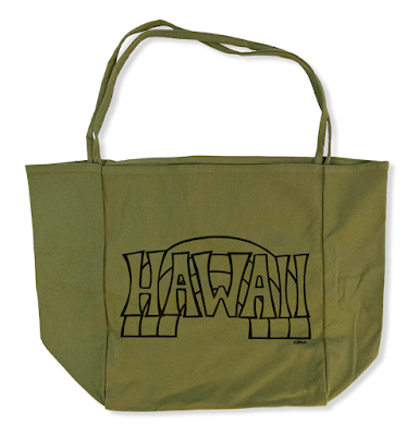 Green tote bag that says Hawaii by heather brown