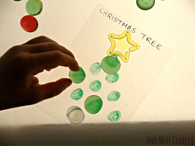 Making a Christmas tree on the light table