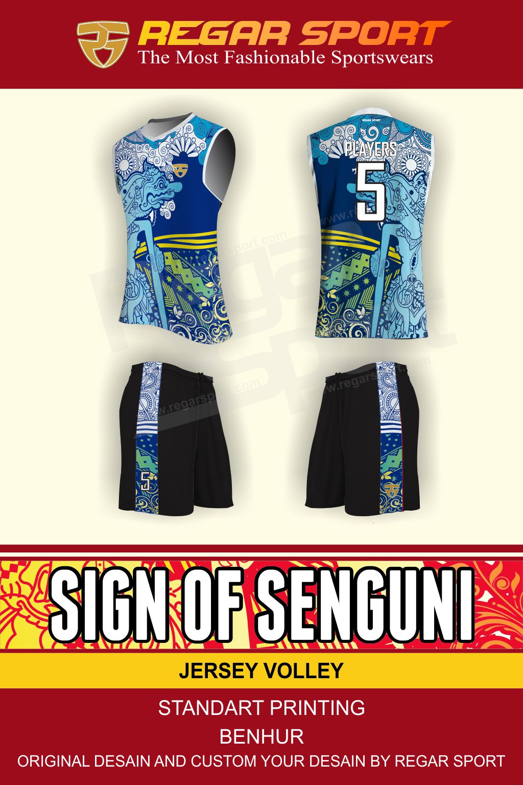 JUAL KOSTUM VOLI MOTIF  SIGN OF SENGUNI Regar Sport 