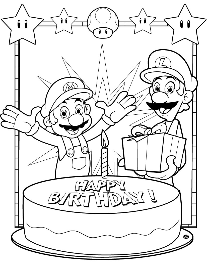 Mario and Luigi Birthday coloring page