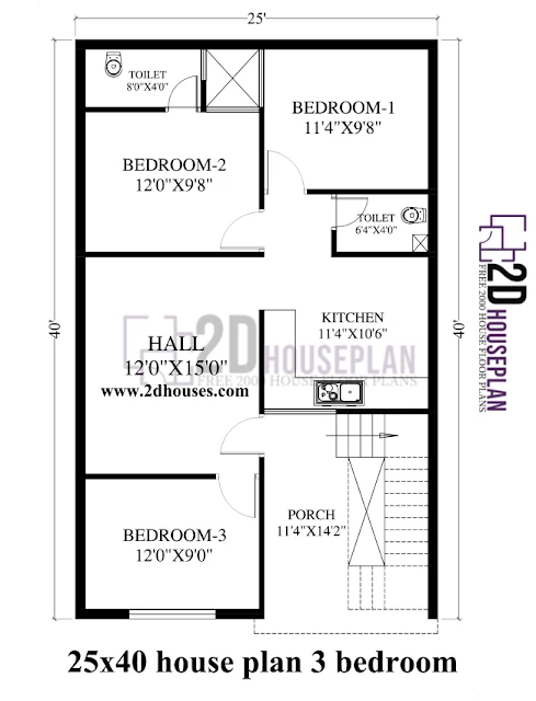 25x40 house plan 3 bedroom