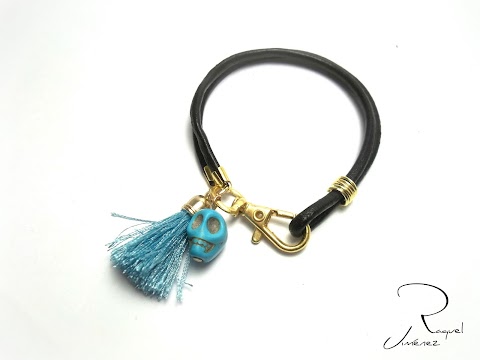 PULSERA DE CUERO CON CALAVERA TURQUESA