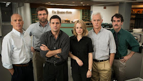 El reparto de la película, de izquierda a derecha: Michael Keaton, Liev Schreiber, Mark Ruffalo, Rachel McAdams, John Slattery y Brian d'Arcy James