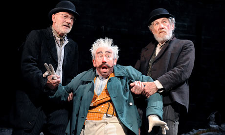 Patrick Stewart as Vladimir, Simon Callow as Pozzo and Ian McKellen as Estragon in Waiting for Godot at London's Theatre Royal Haymarket. Photograph: Tristram Kenton