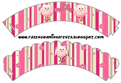 Pink Owls Free Printable Cupcake Wrappers.